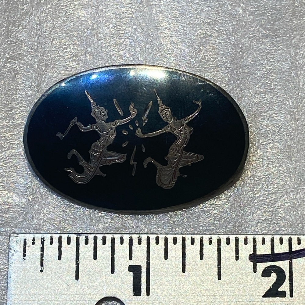 Siam sterling silver Niello pin brooch Thailand Vintage